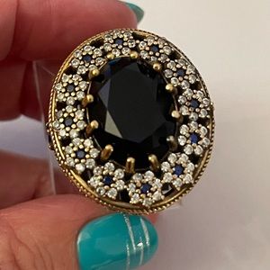 Vintage silver ring with sapphire and white topaz size 8